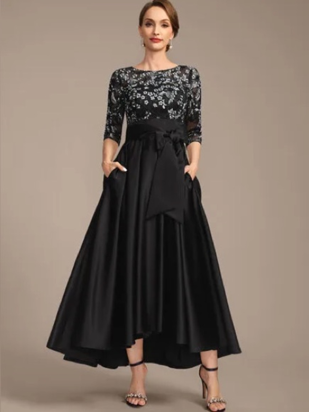 Elegant Black Floral Bodice High-Low Evening Dress Jj’s House